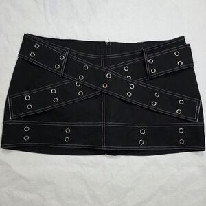 Goth Black Grommet Mini Skirt Short 0XL Edgy Y2K Streetwear Skort Grunge Punk